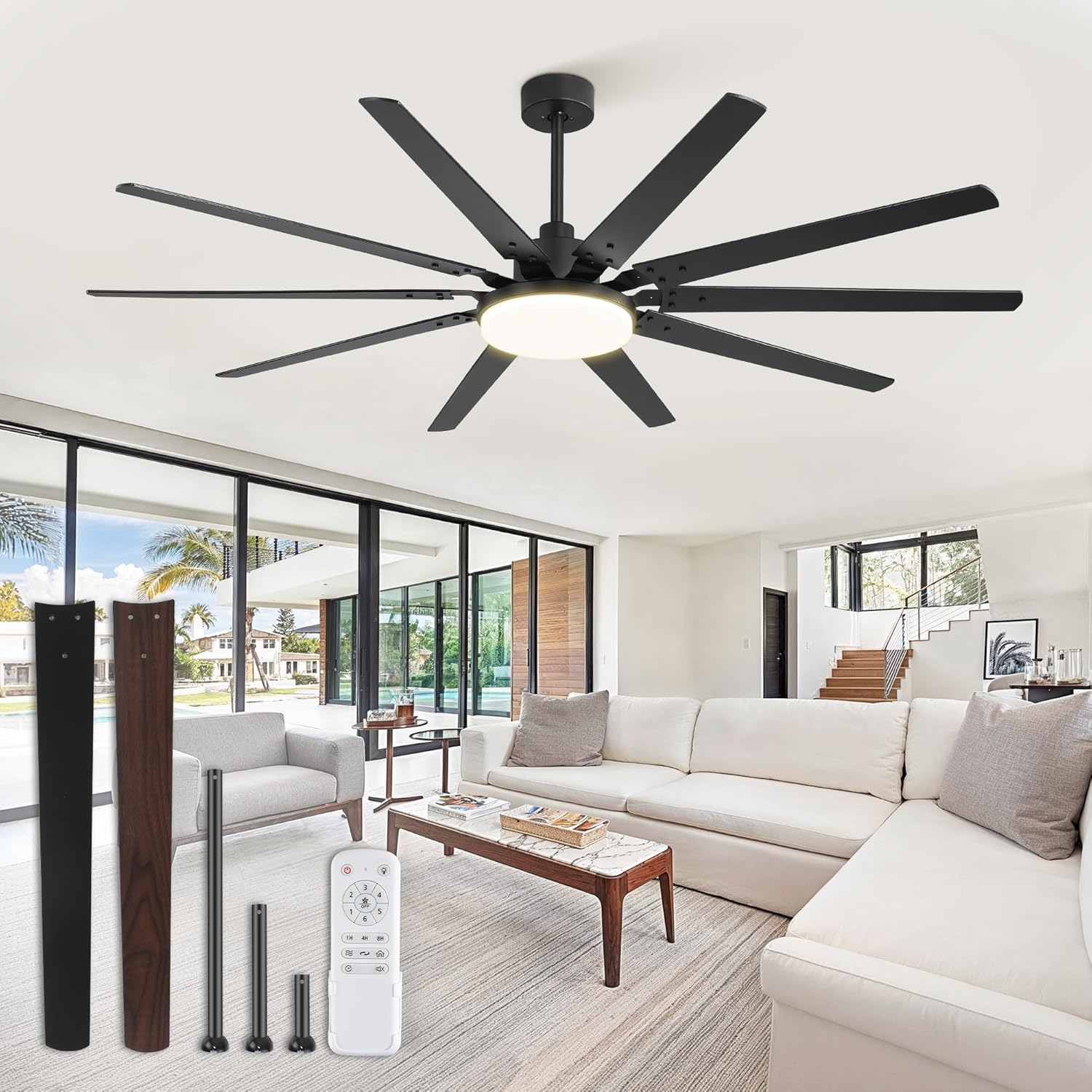 72 Inch Large Ceiling Fan with Lights and Remote Control Features