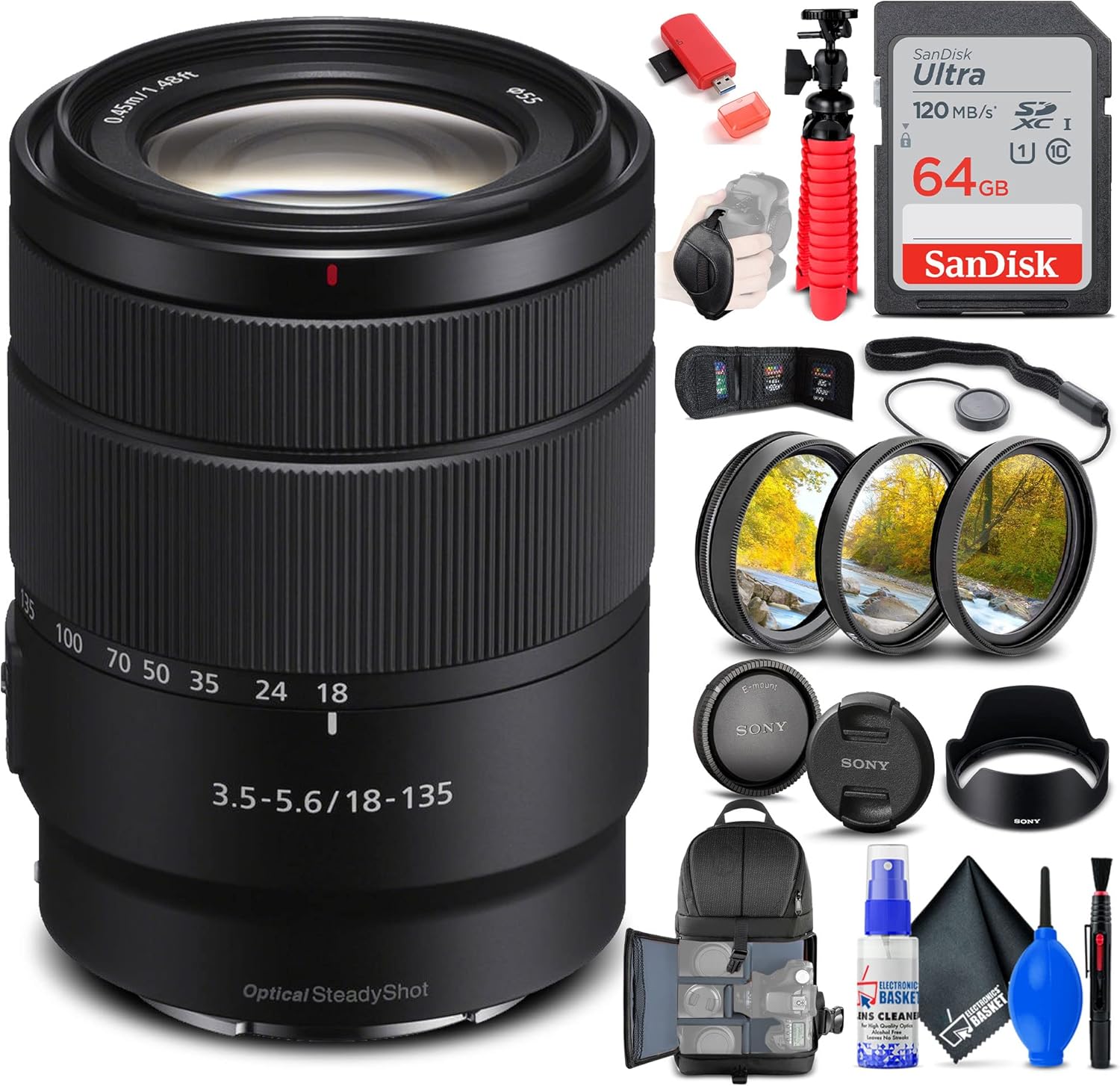 Sony E 18-135mm f/3.5-5.6 OSS Lens with Essential Accessories