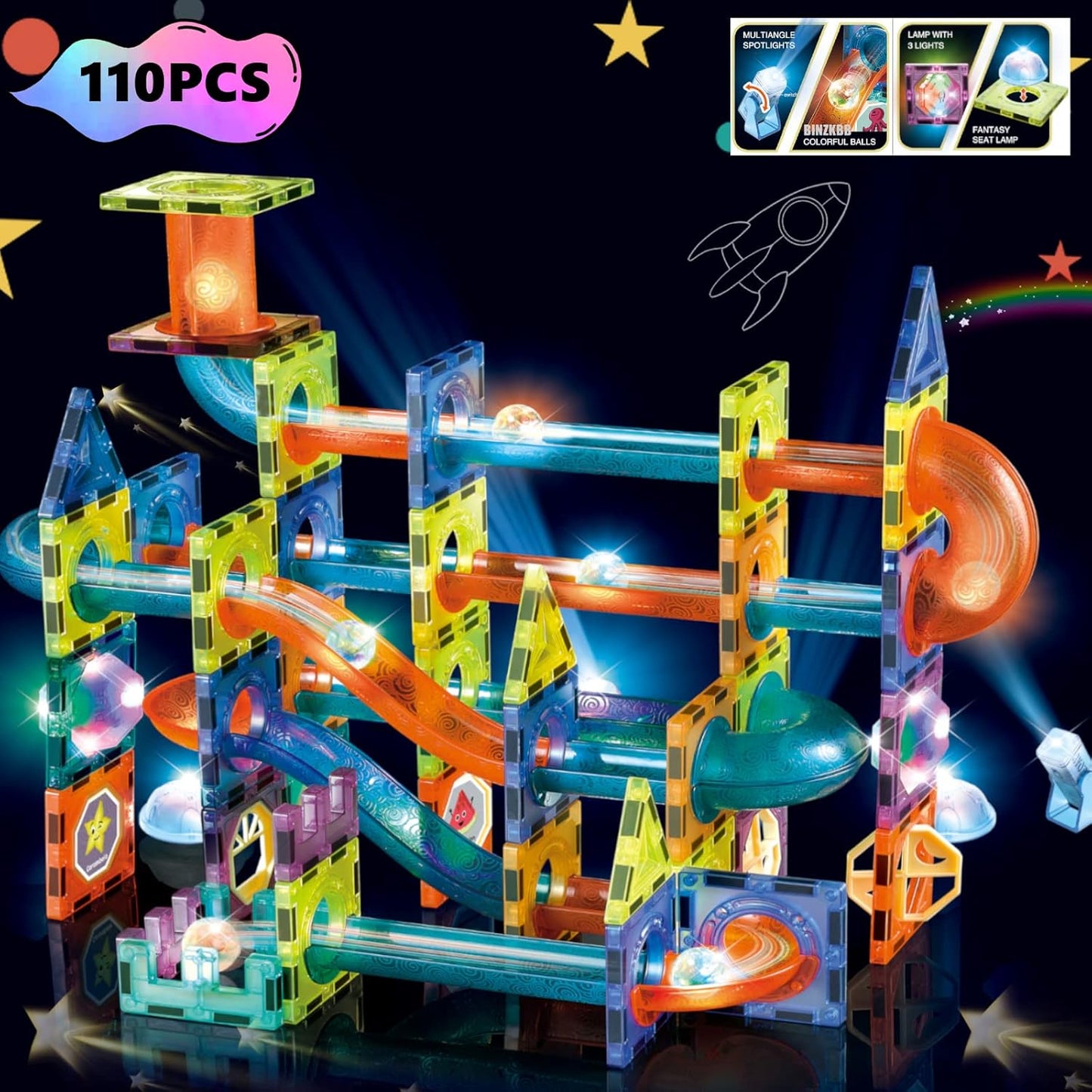 BINZKBB Light Magnetic Tiles Building Blocks for Kids Ages 3-10