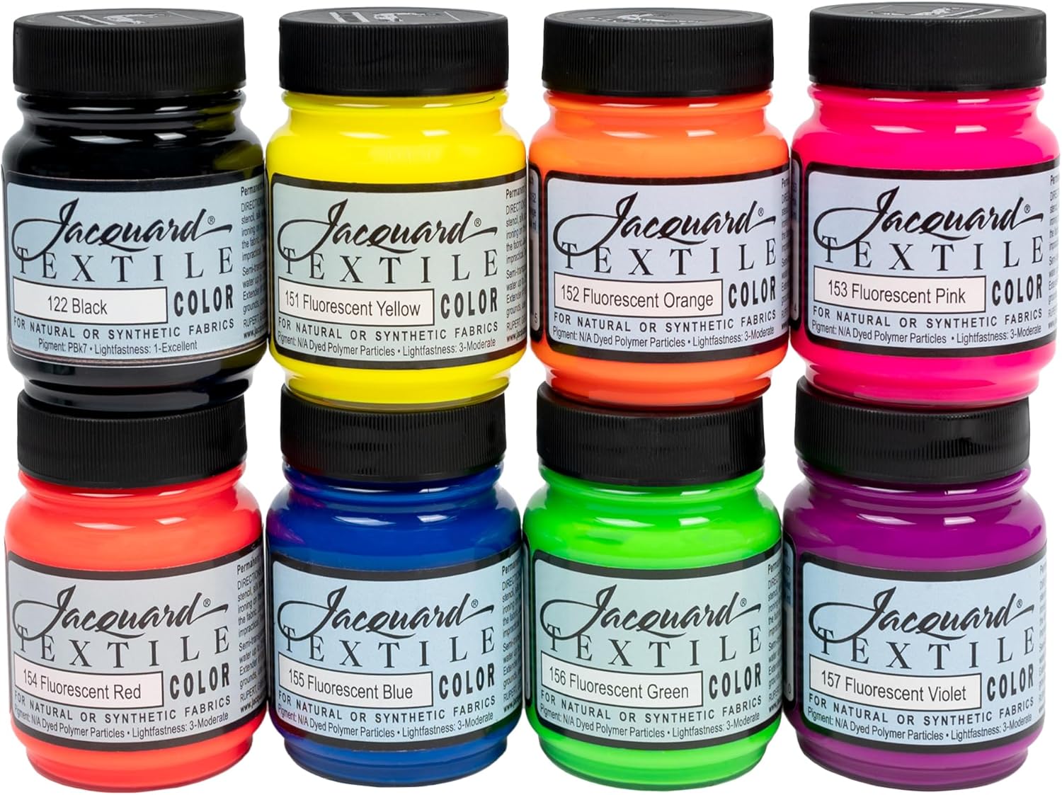 Jacquard Textile 8 Color Fluorescent Fabric Paint Set for Crafts
