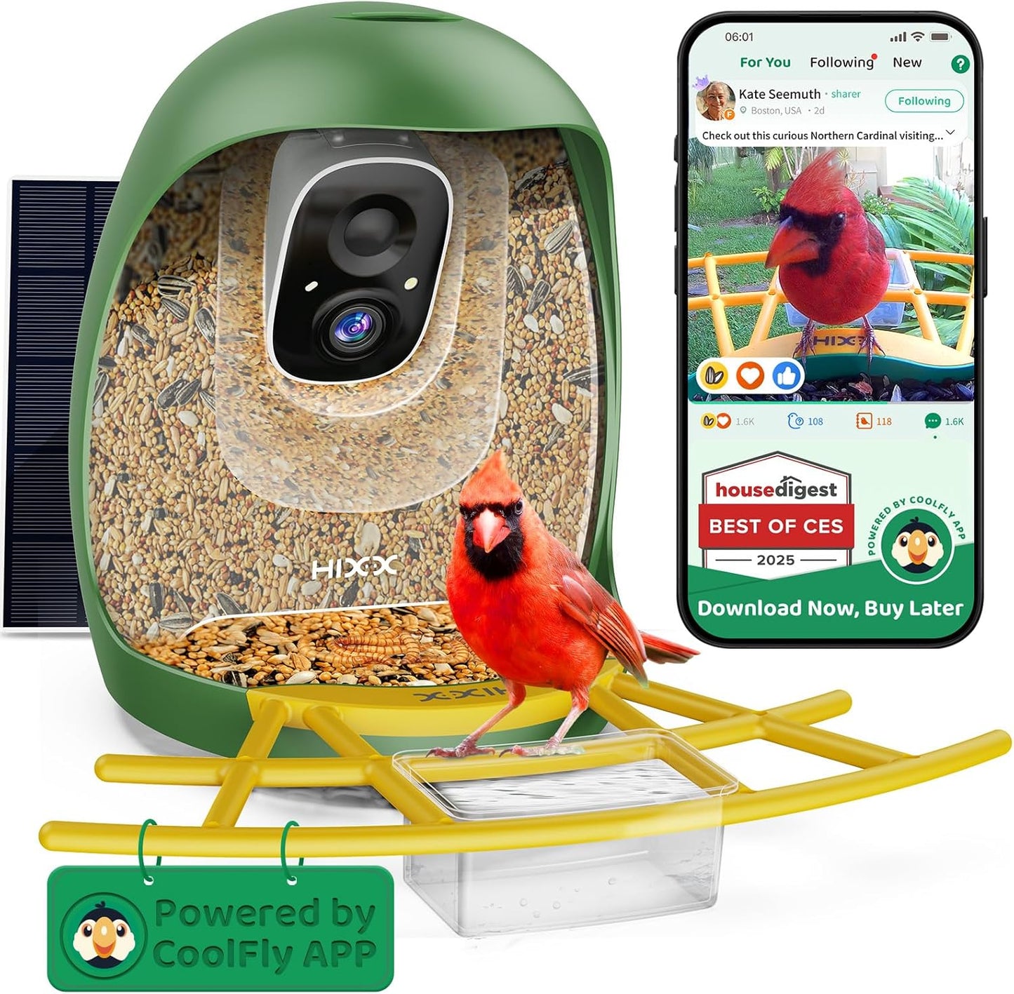 HIXX Smart Bird Feeder: AI ID Birds, Solar, Notifications