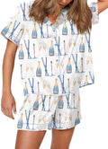 SHESHOW Pajamas for Women Satin Short Sleeve Set - Sport Print