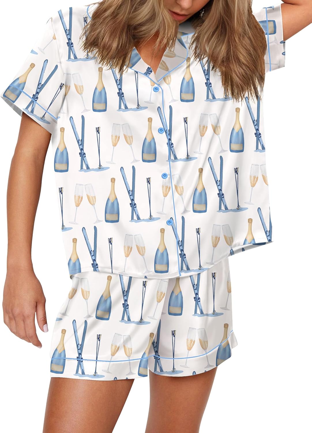 Satin Pajamas for Women Set with Sport Ball Print by SHESHOW