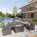 Kurapika 7-Piece Grey Rattan Patio Conversation Set - Fire Pit Table