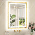 TETOTE 28 x 36 Bathroom LED Mirror Brushed Gold Frame - Front