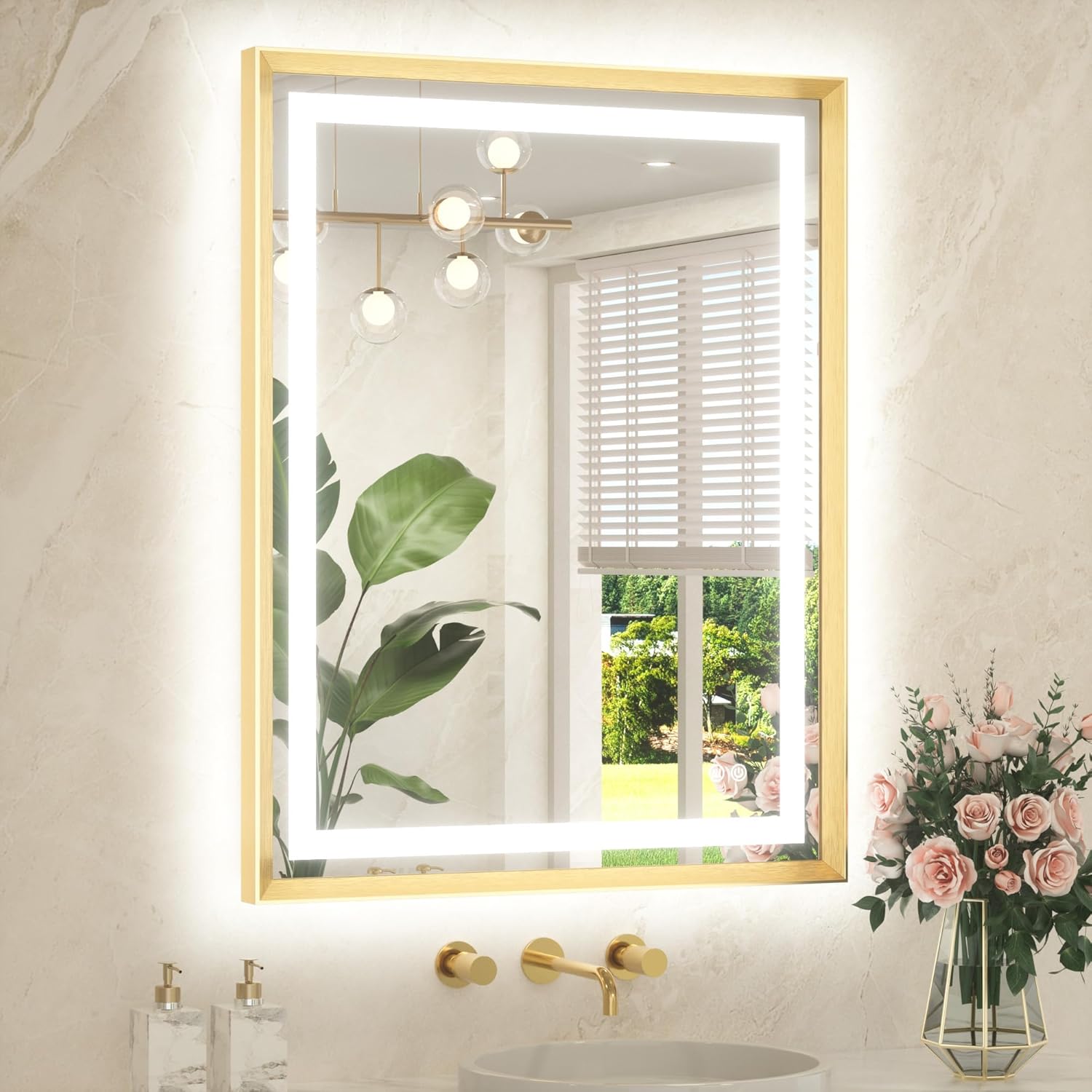 TETOTE 28 x 36 Bathroom LED Mirror with Anti-Fog and Dimming