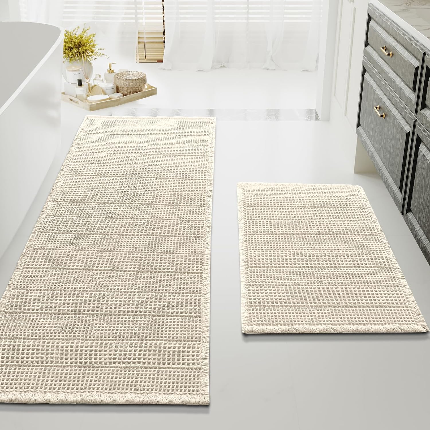 Super Absorbent Waffle Bath Mat Set for Luxurious Bathroom Floors