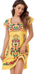 Women Mexican Embroidered Dress Ruffle Collar Sleeveless