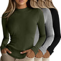 Women's Ribbed Mock Turtleneck 3-Pack Slim Fit Layering Tops