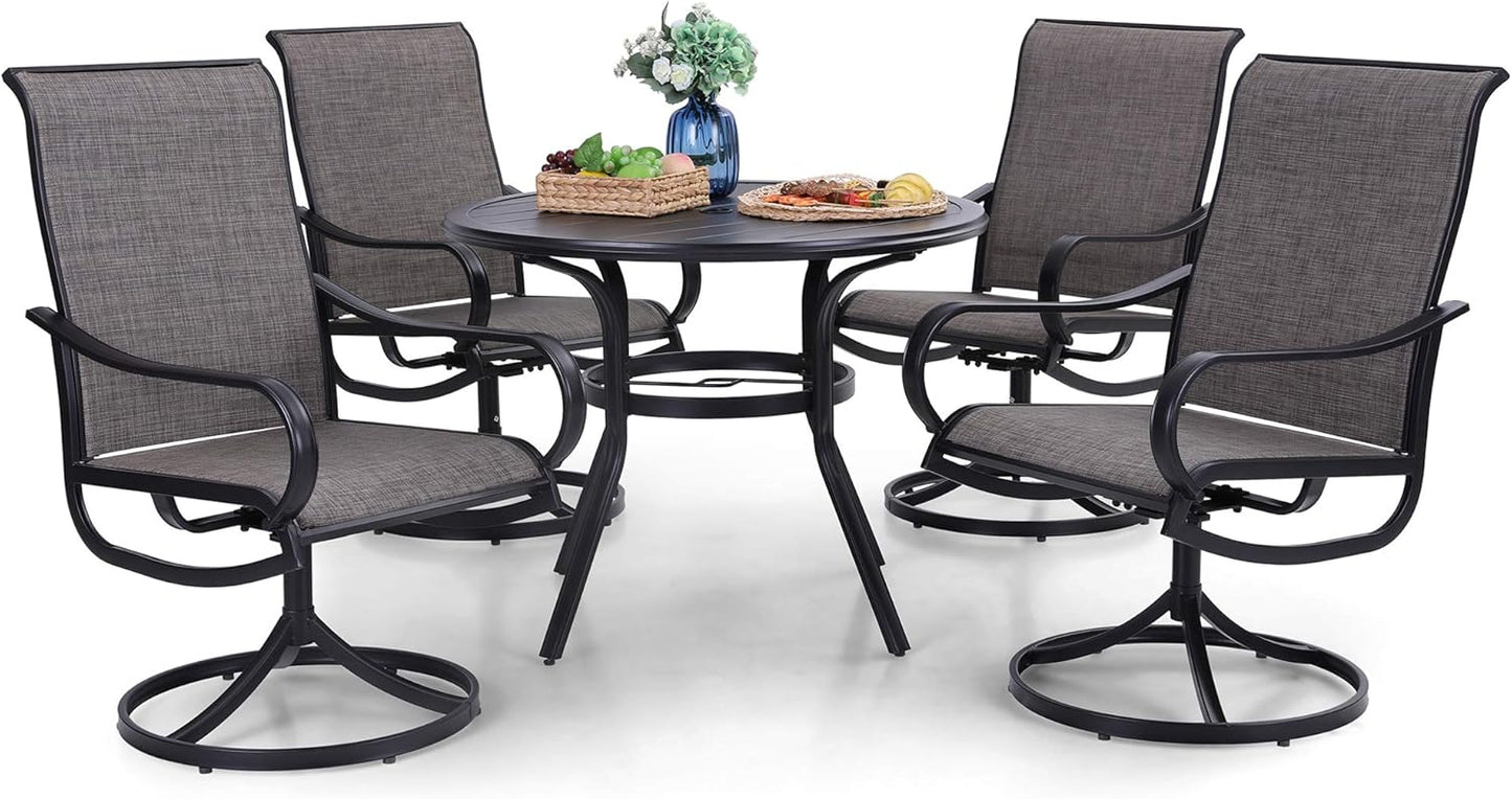 PHI VILLA 5 Piece Patio Dining Set with Swivel Chairs & Table
