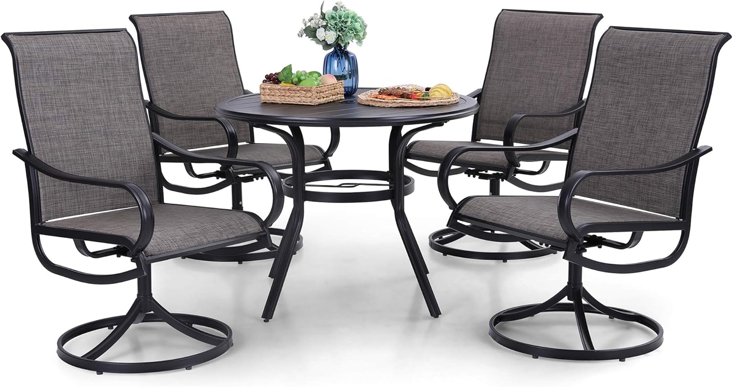 PHI VILLA 5 Piece Patio Dining Set with Swivel Chairs & Table