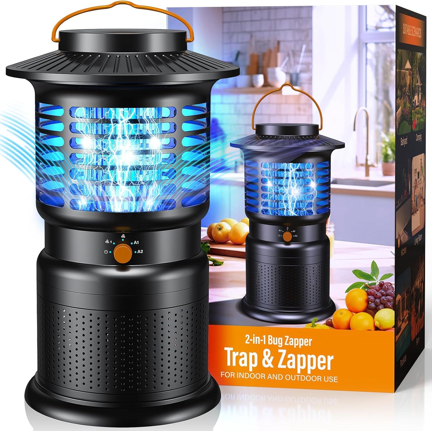 2-in-1 Bug Zapper with Suction Fan for Mosquito & Fly Control