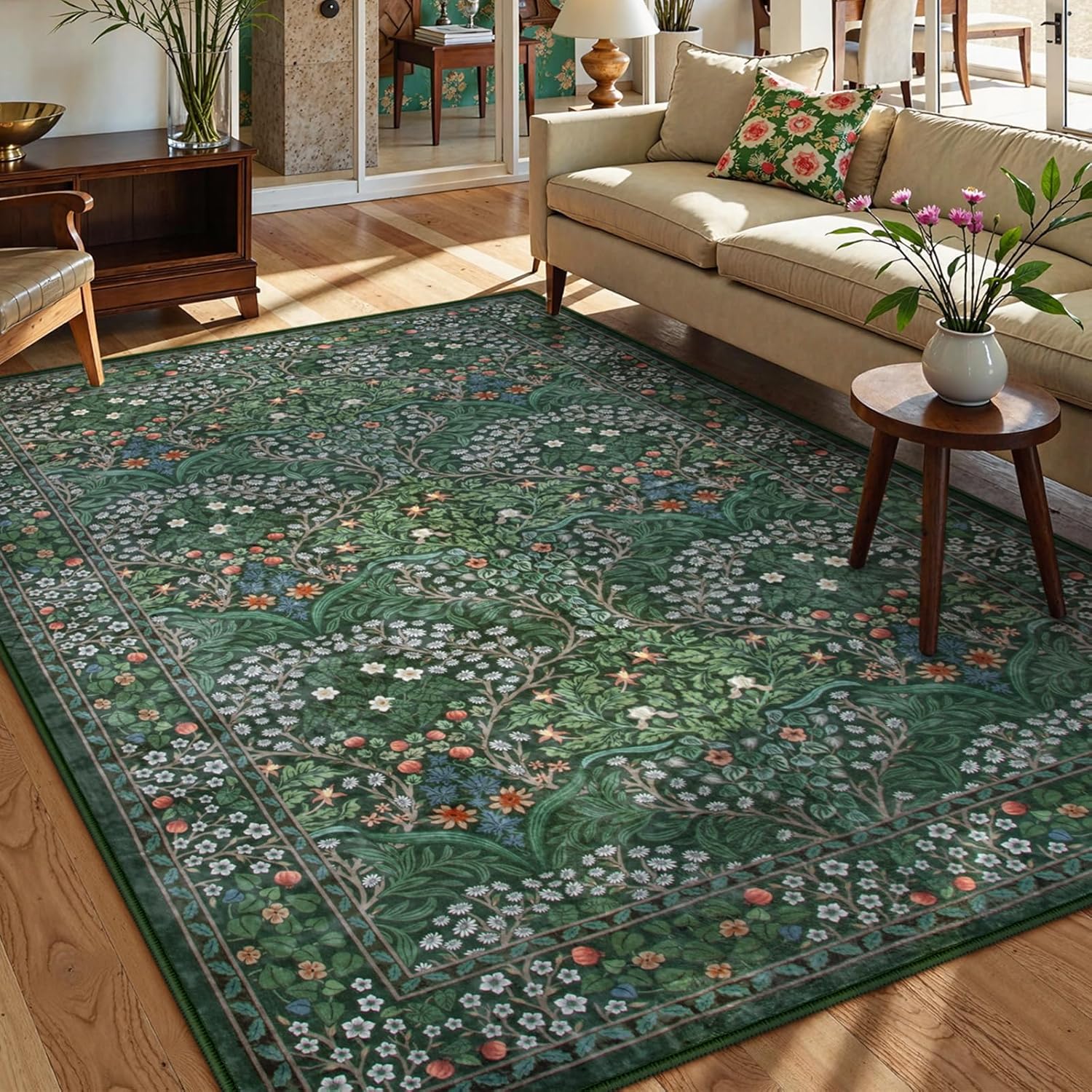 Soft Washable Floral Area Rug 5x7 - Stain Resistant