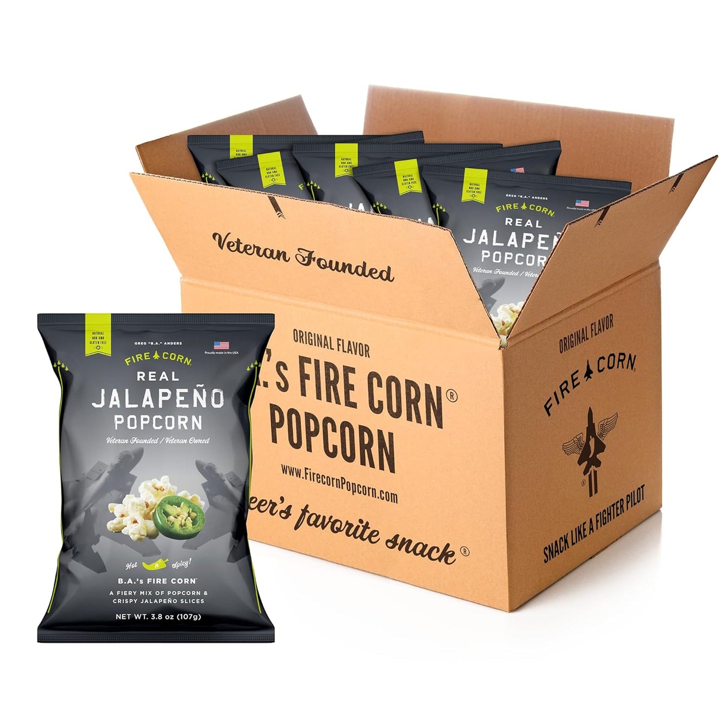 Fire Corn Popcorn Pack of 6 Real Jalapeno Gluten Free Snacks