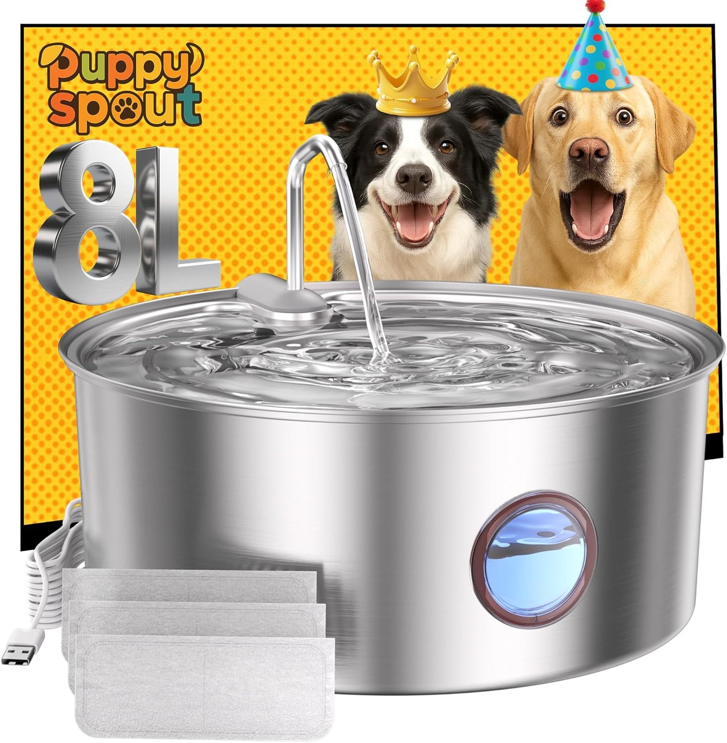 Dog Water Fountain for Large Dogs - 270oz Stainless Steel Bowl