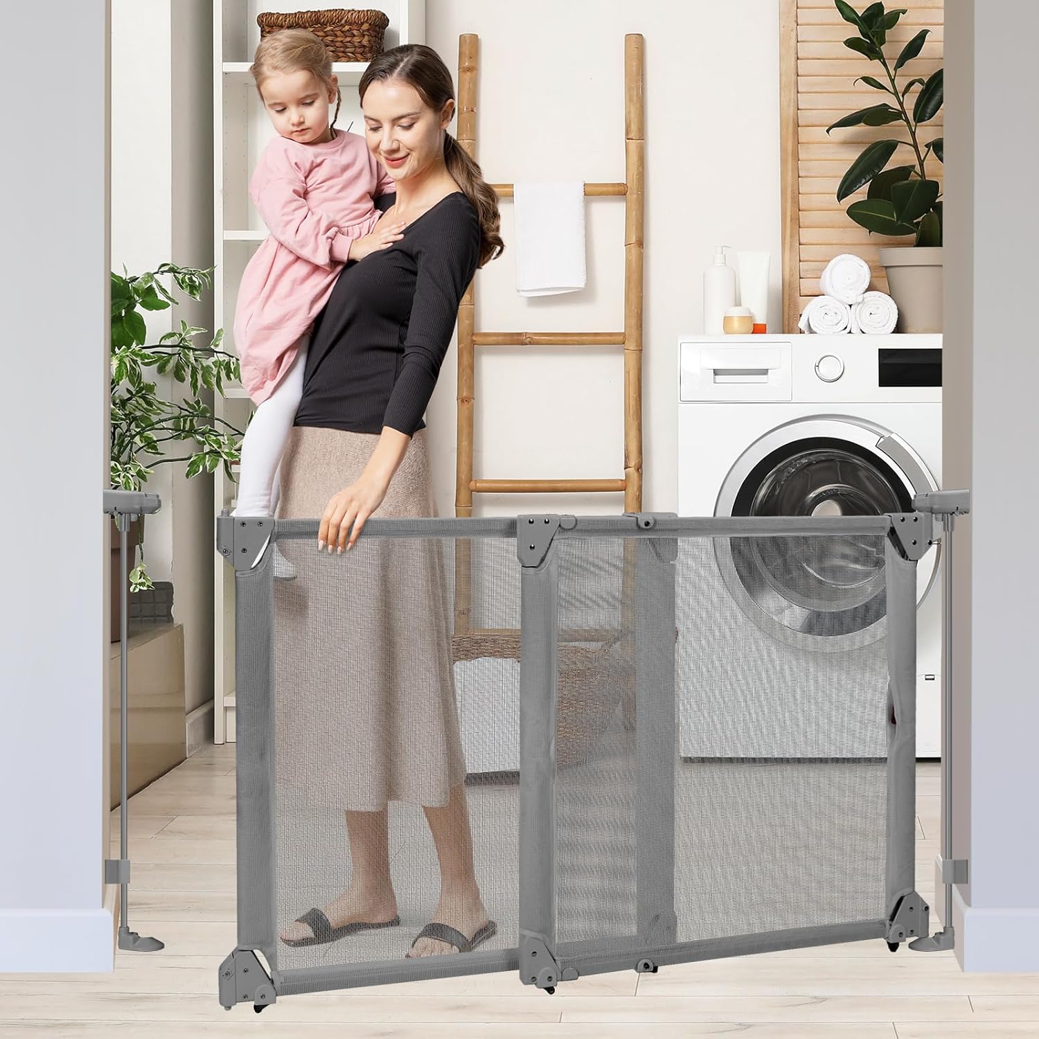 Expandable No Bottom Bar Baby Gate for Stairs and Doorways