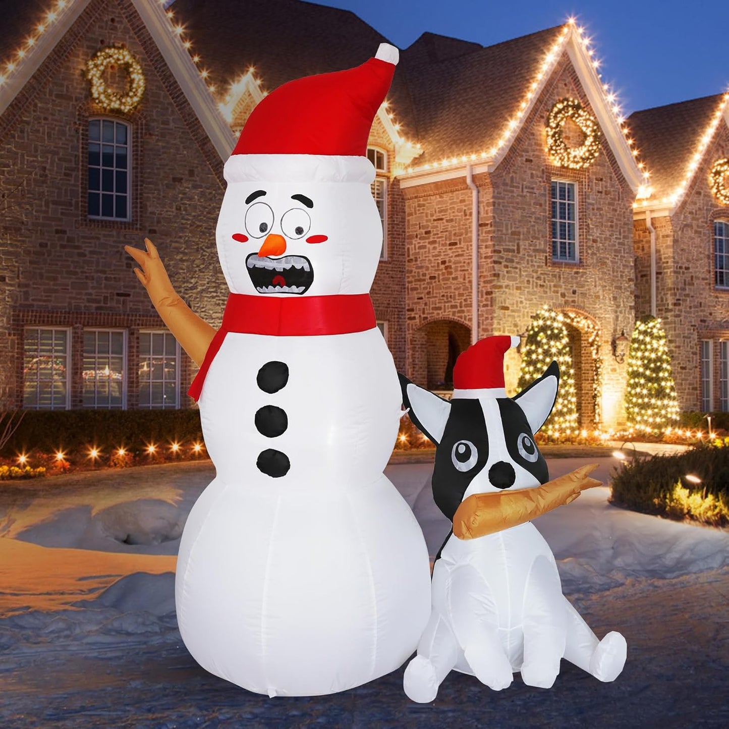 6FT Christmas Inflatable Snowman and Dog with LED Lights