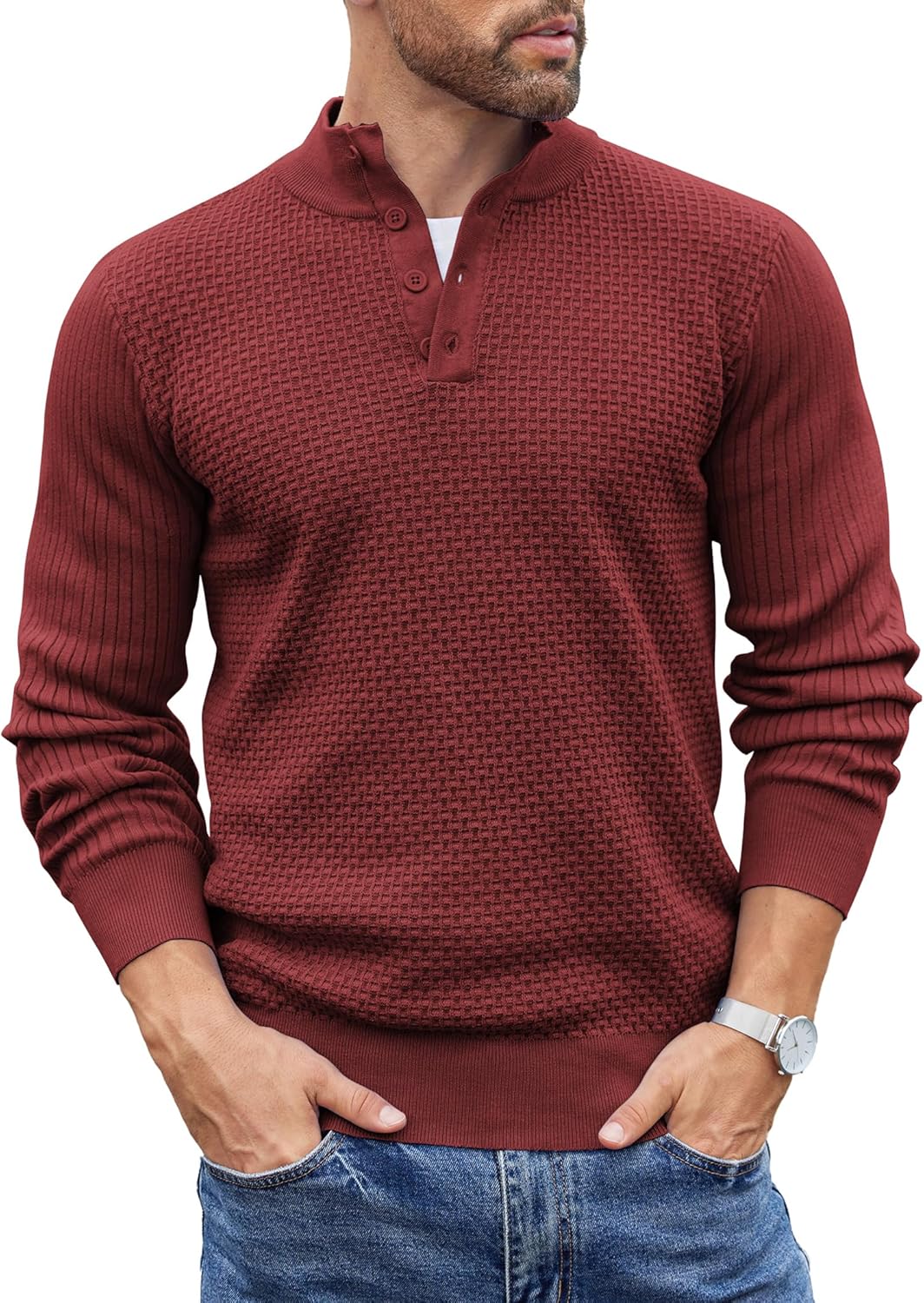 COOFANDY Men's Quarter Button Sweater for Stylish Comfort