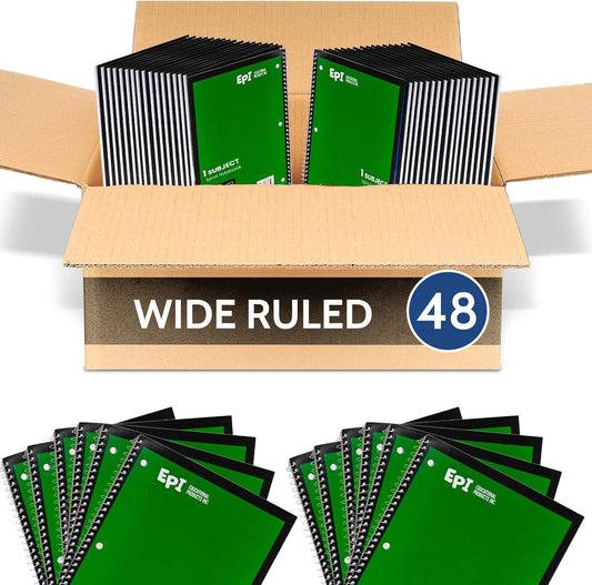Durable Spiral Notebook | 70 Sheets, Wide | Ideal for School & Office - 48 Pack