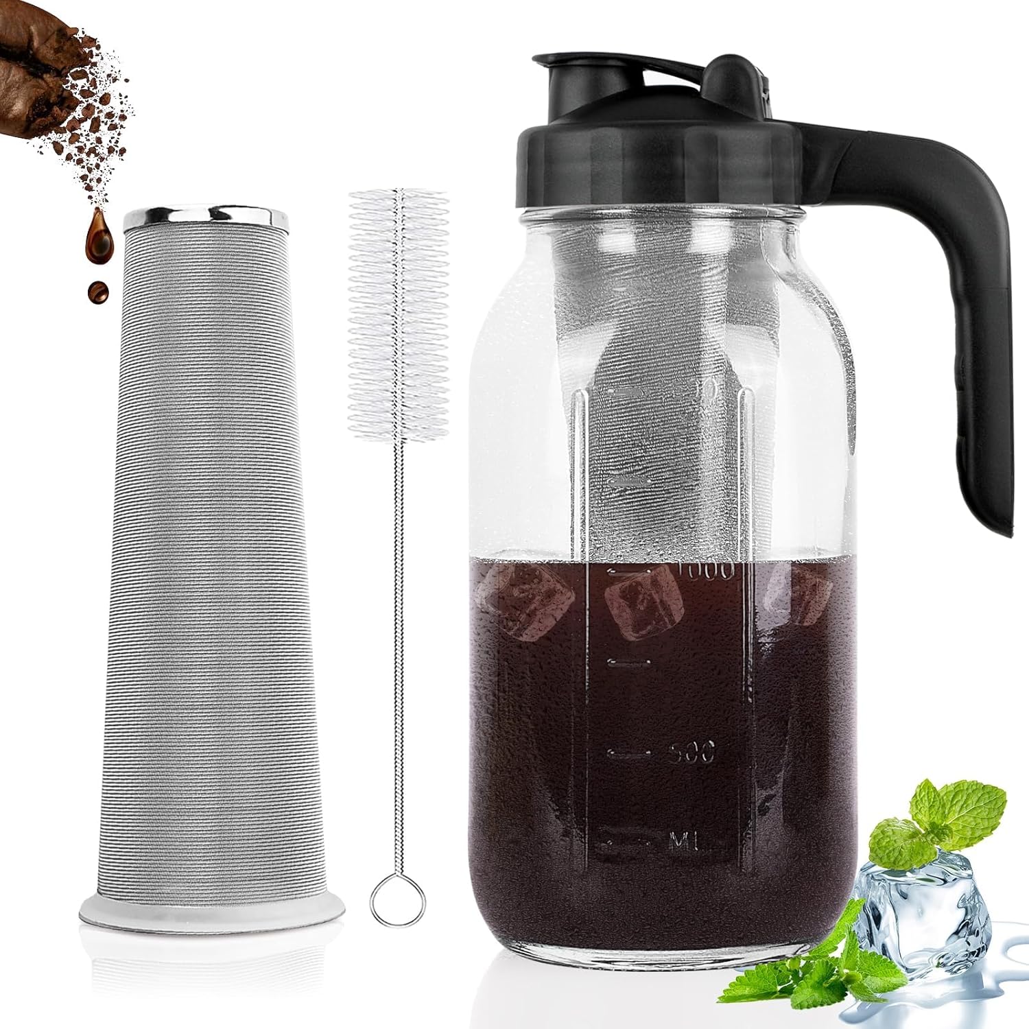 Cupluw 64 Oz Cold Brew Pitcher - Stainless Filter for Iced Coffee!