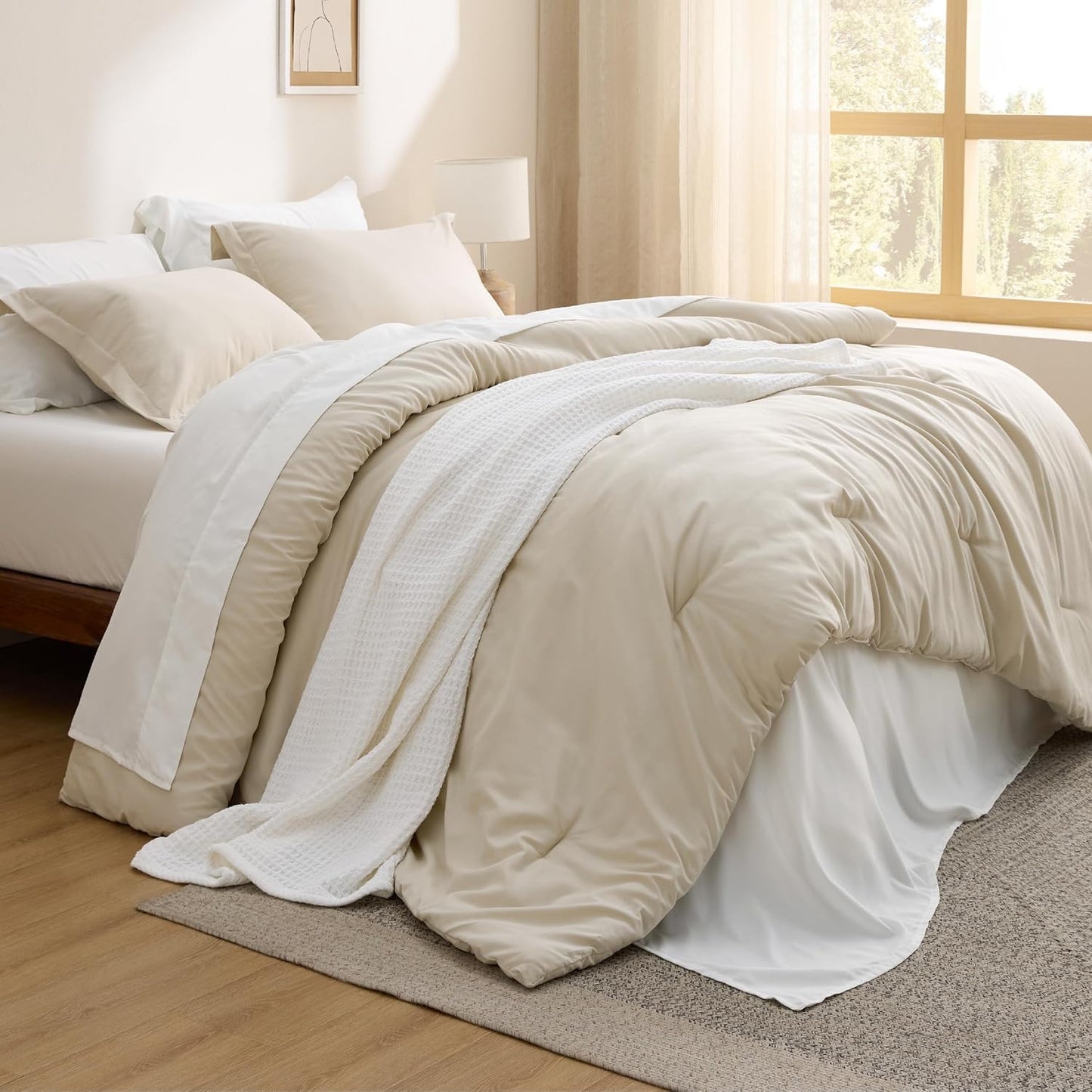 Bedsure Twin Comforter Set - 5 Piece Beige Bedding Set