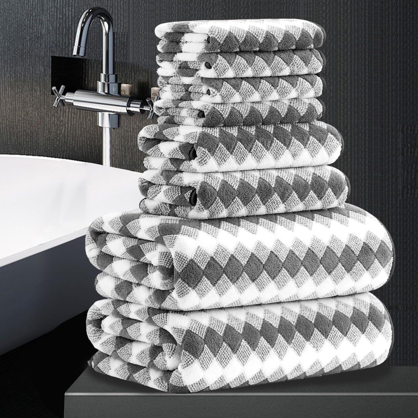 8 Piece Dark Grey Bathroom Towel Set for Ultimate Comfort