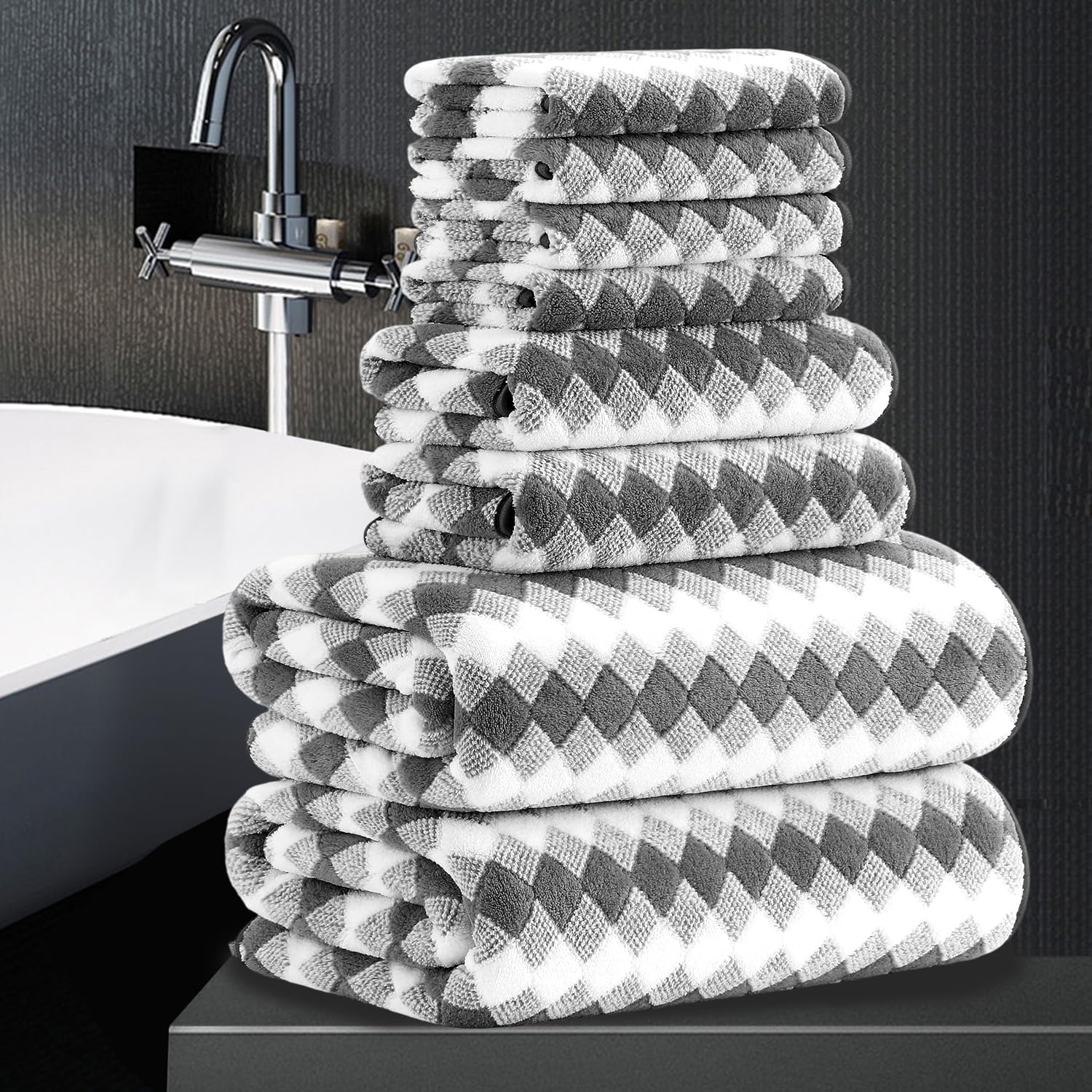 8 Piece Dark Grey Bathroom Towel Set for Ultimate Comfort