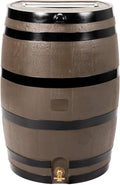50-Gallon Rain Barrel Flat Back Woodgrain with Black Stripes