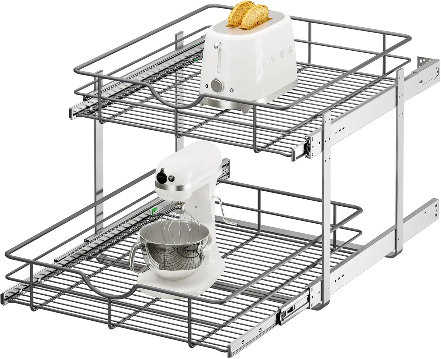 2-Tier Pull Out Cabinet Organizer for Kitchen and Bathroom Use