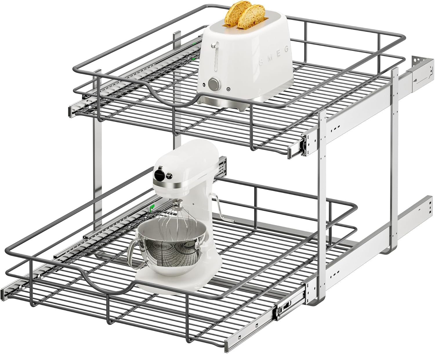 2-Tier Pull Out Cabinet Organizer for Kitchen and Bathroom Use