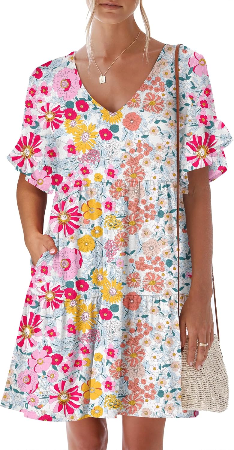 ANRABESS Summer Mini Beach Dress with Pockets for Women