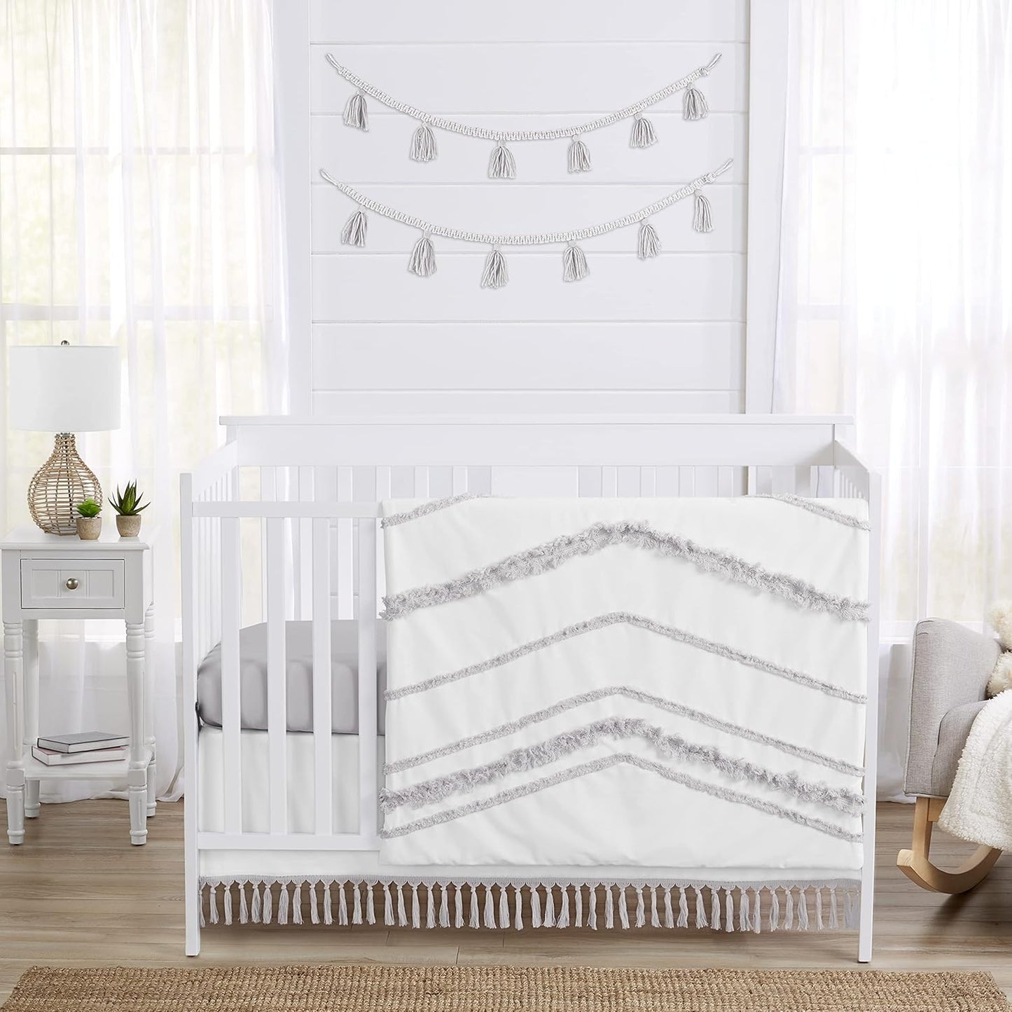 Boho Baby Boy Girl Nursery Crib Bedding Set - 4 Pieces in Grey