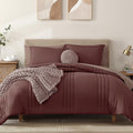 Monbix Full Comforter Set - 7 Piece Full Bedding Set Dark Red