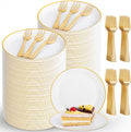 Gold Dessert Plates with Forks 400PCS Set - Serve 200 Guests