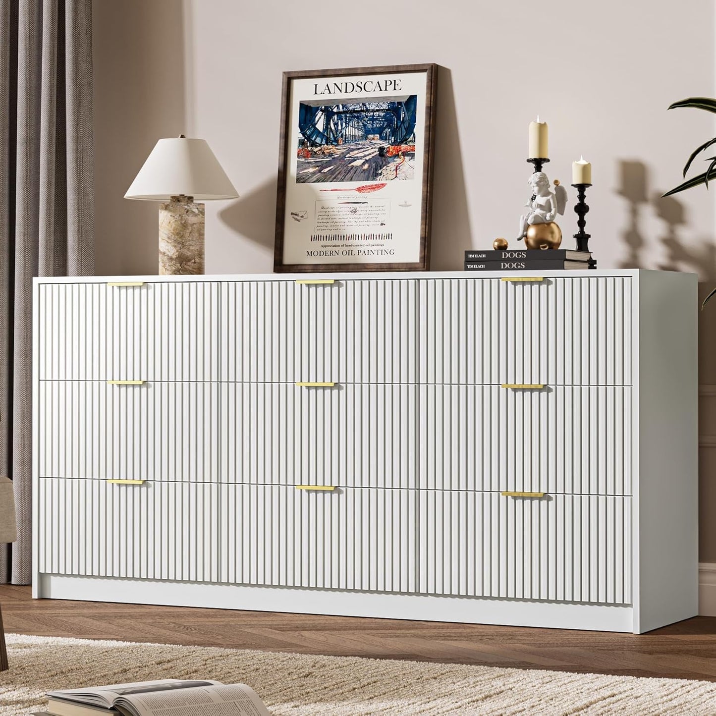 Modern 9 Drawer Double Dresser for Bedroom and Living Room