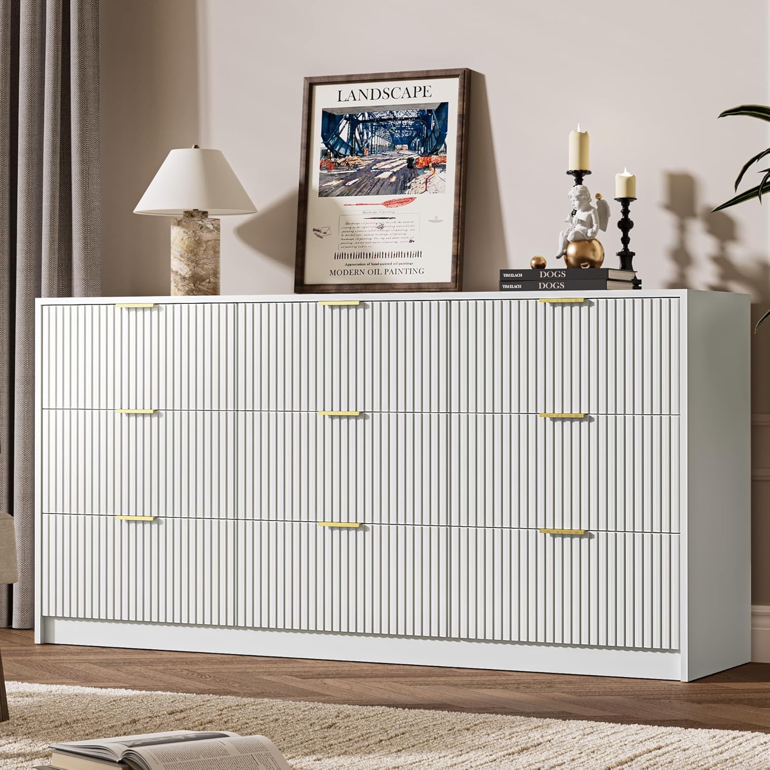 Modern 9 Drawer Double Dresser for Bedroom and Living Room