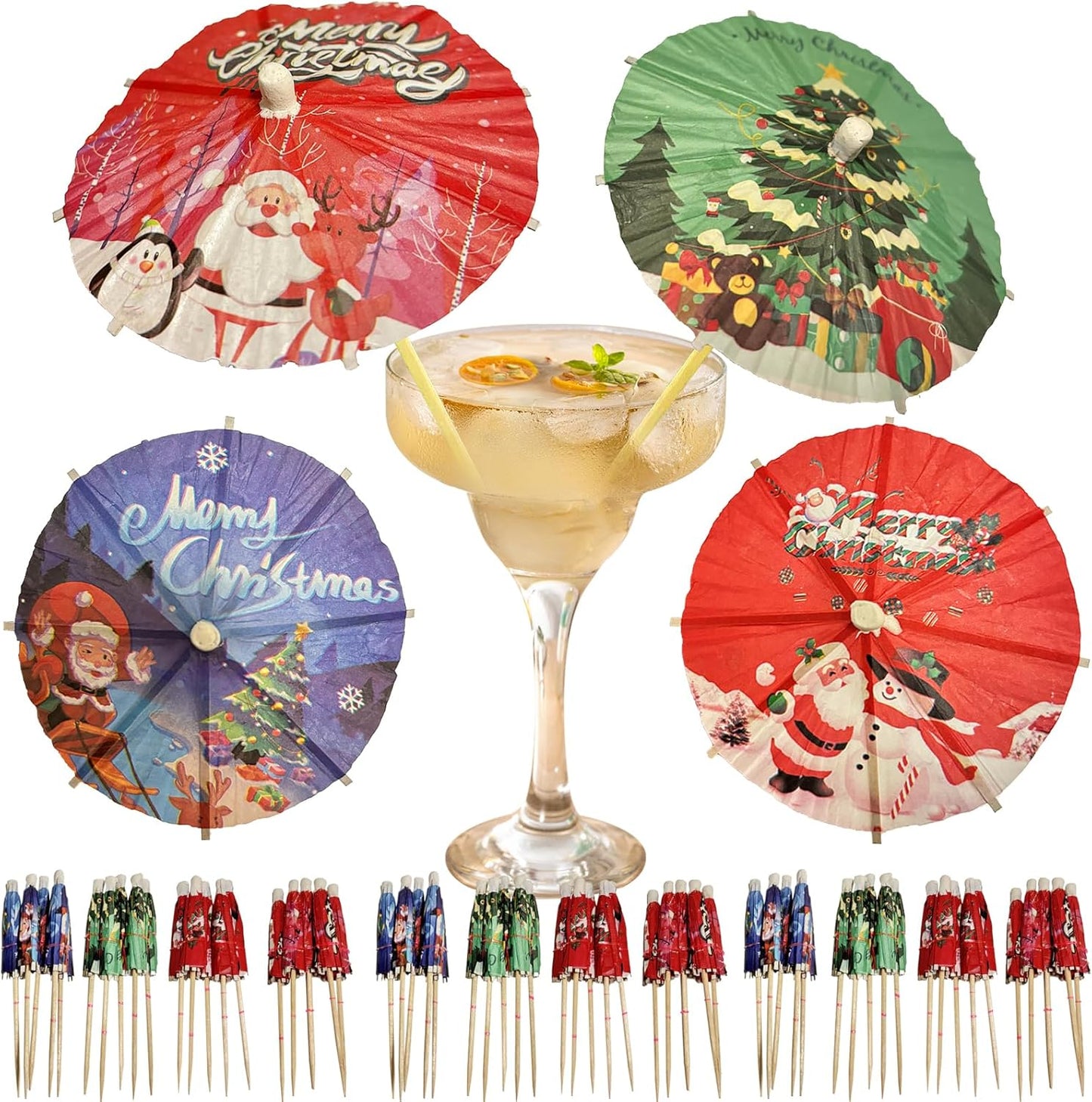 Christmas Cocktail Picks Set 200 pcs - Festive Decor & Stylish Garnishes!