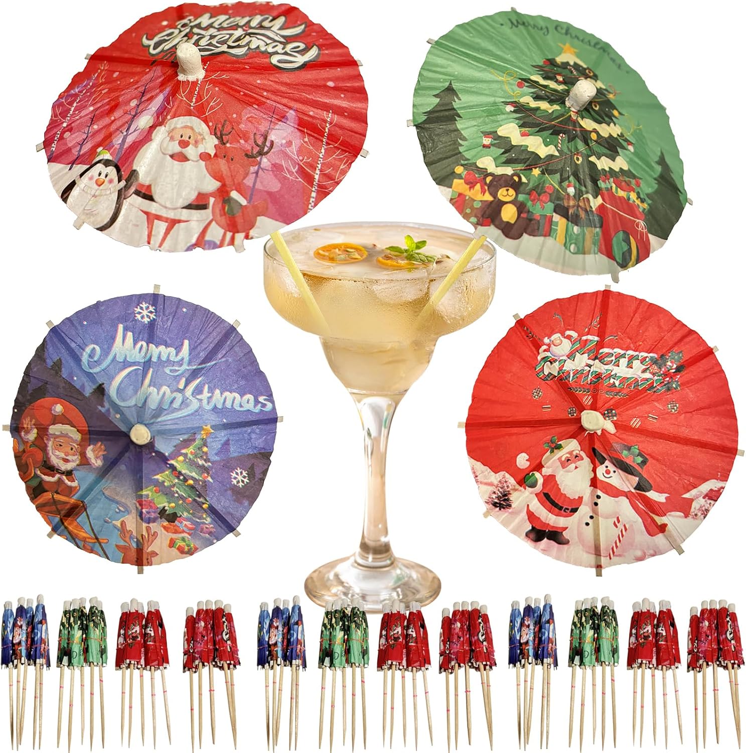 Christmas Cocktail Picks Set 200 pcs - Festive Decor & Stylish Garnishes!