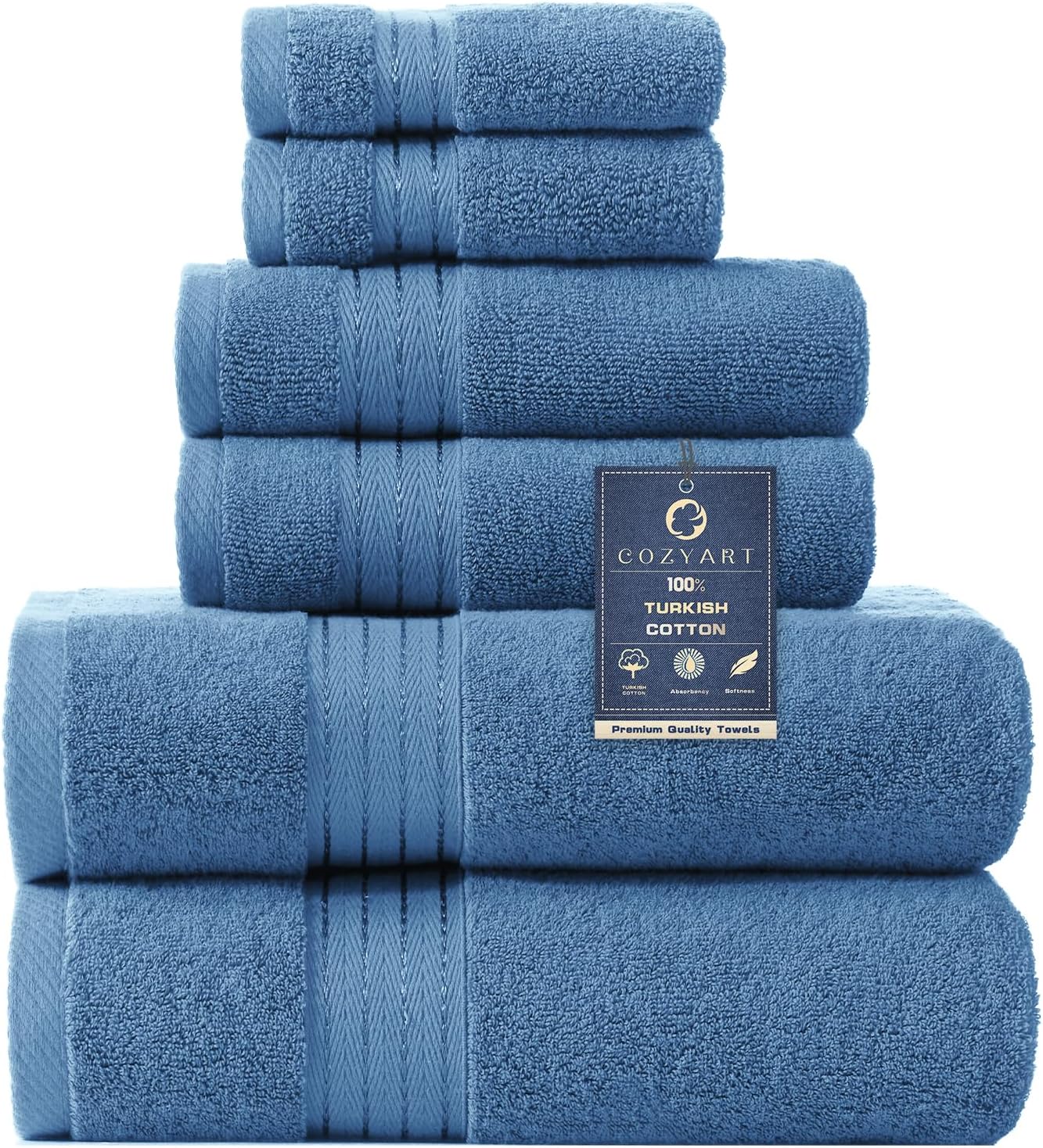 COZYART Denim Blue Bath Towel Set - Luxurious Turkish Cotton