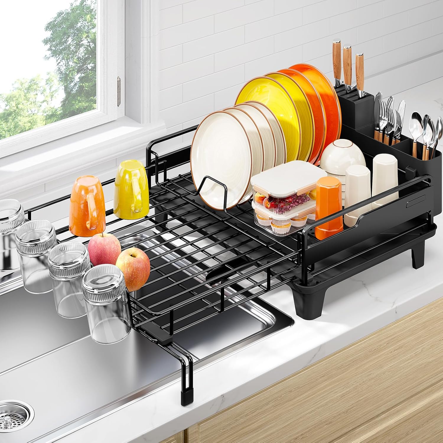 Dish Drying Rack - Extendable Dish Drainer for Kitchen Use