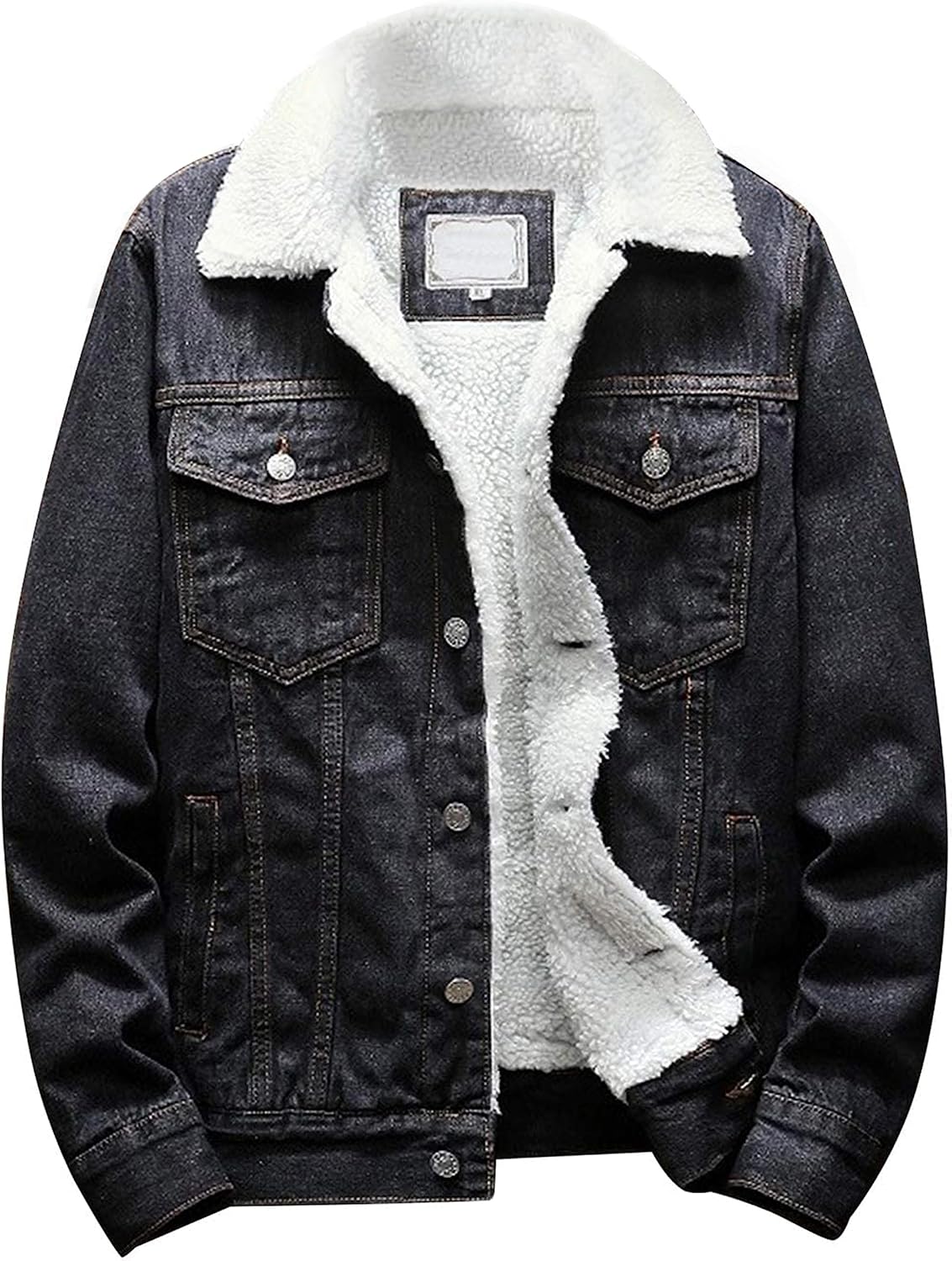 Omoone Men's Lapel Sherpa Fleece Lined Denim Trucker Jacket