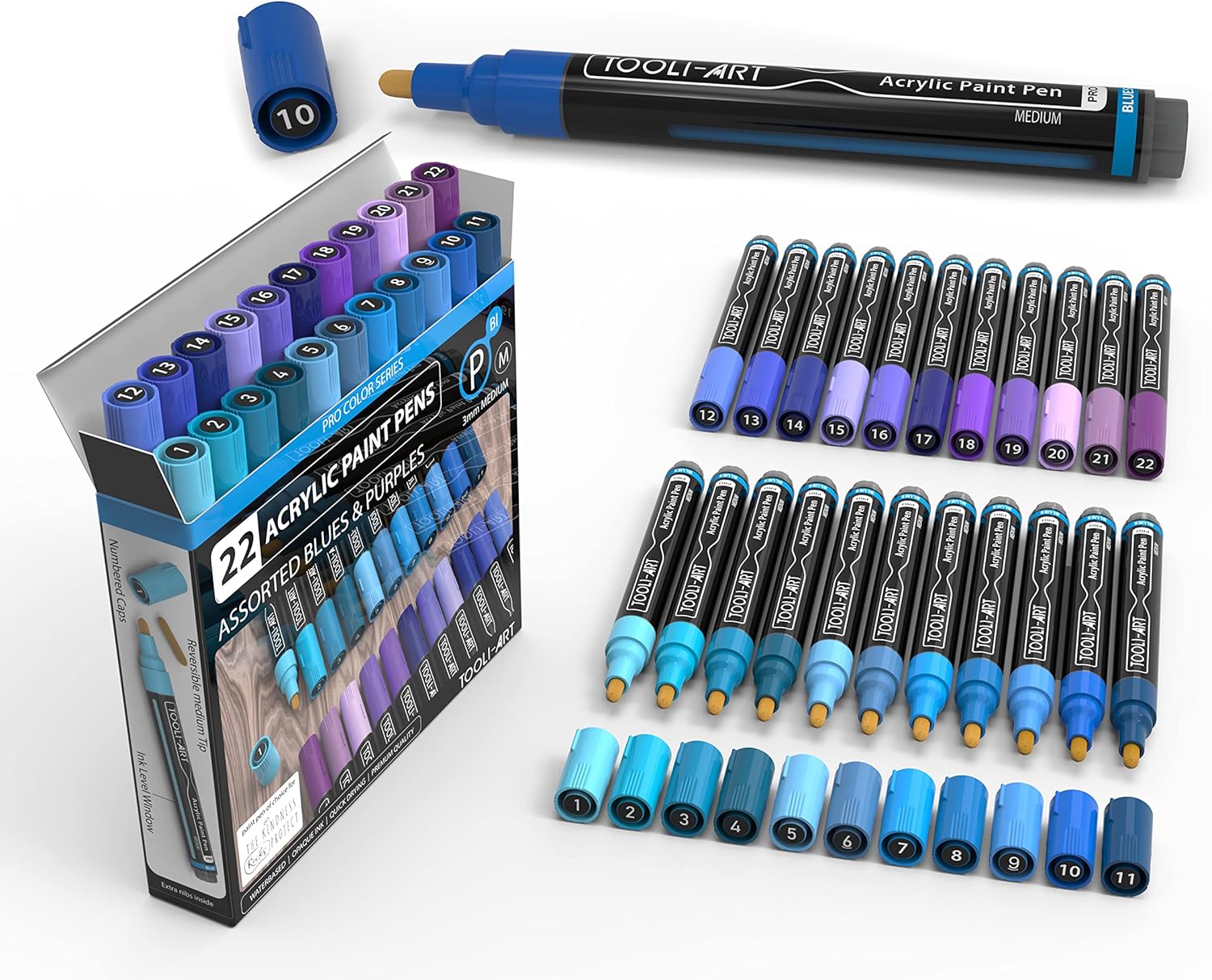 TOOLI-ART 22 Acrylic Paint Markers for Beautiful Blue Art