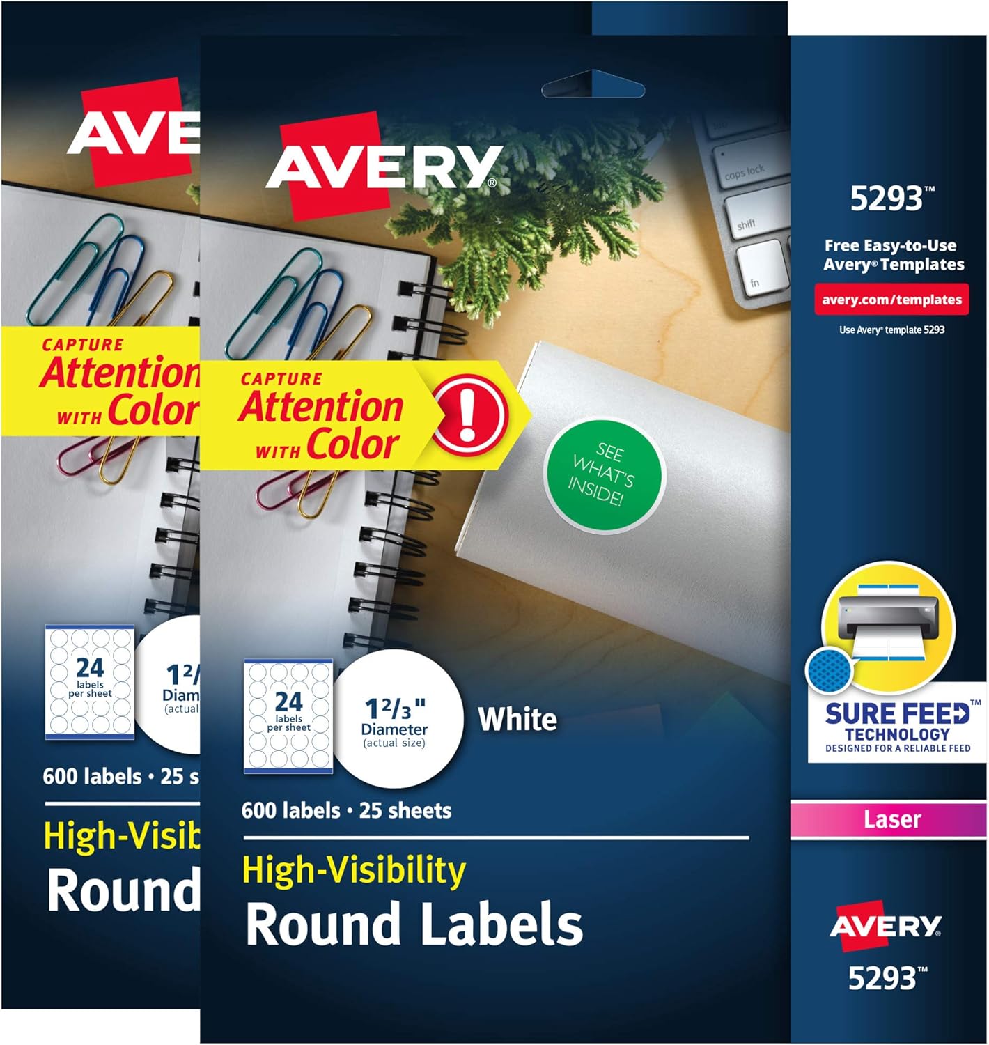 Avery White High Visibility Round Labels for Easy Printing