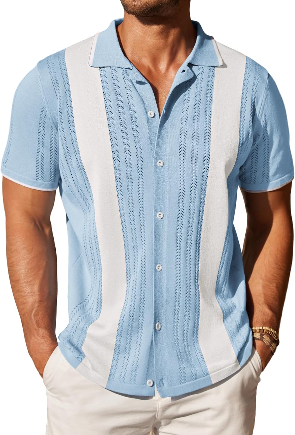 COOFANDY Men's Knit Button Down Shirt for Casual Beach Style