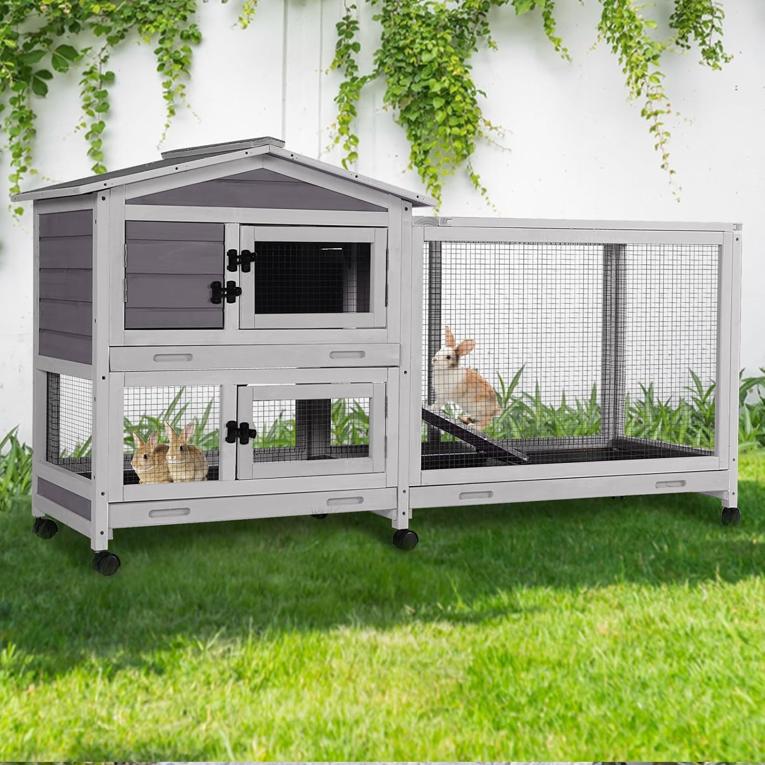 GUTINNEEN Rabbit Hutch Indoor with Chew-Proof Ramp for Pets