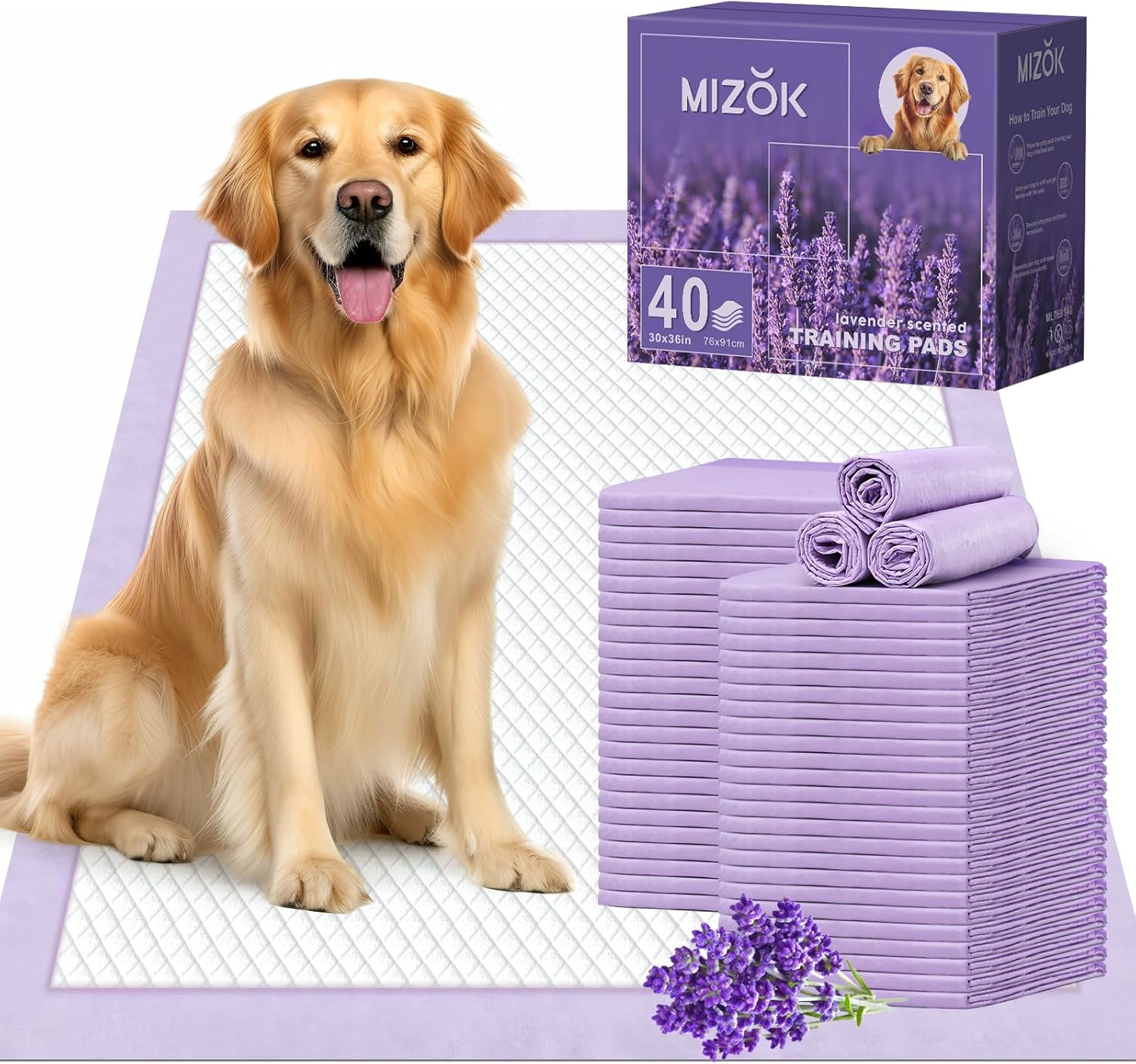 MIZOK Dog Pee Pads 30x36in for XL Dogs with Lavender Scent