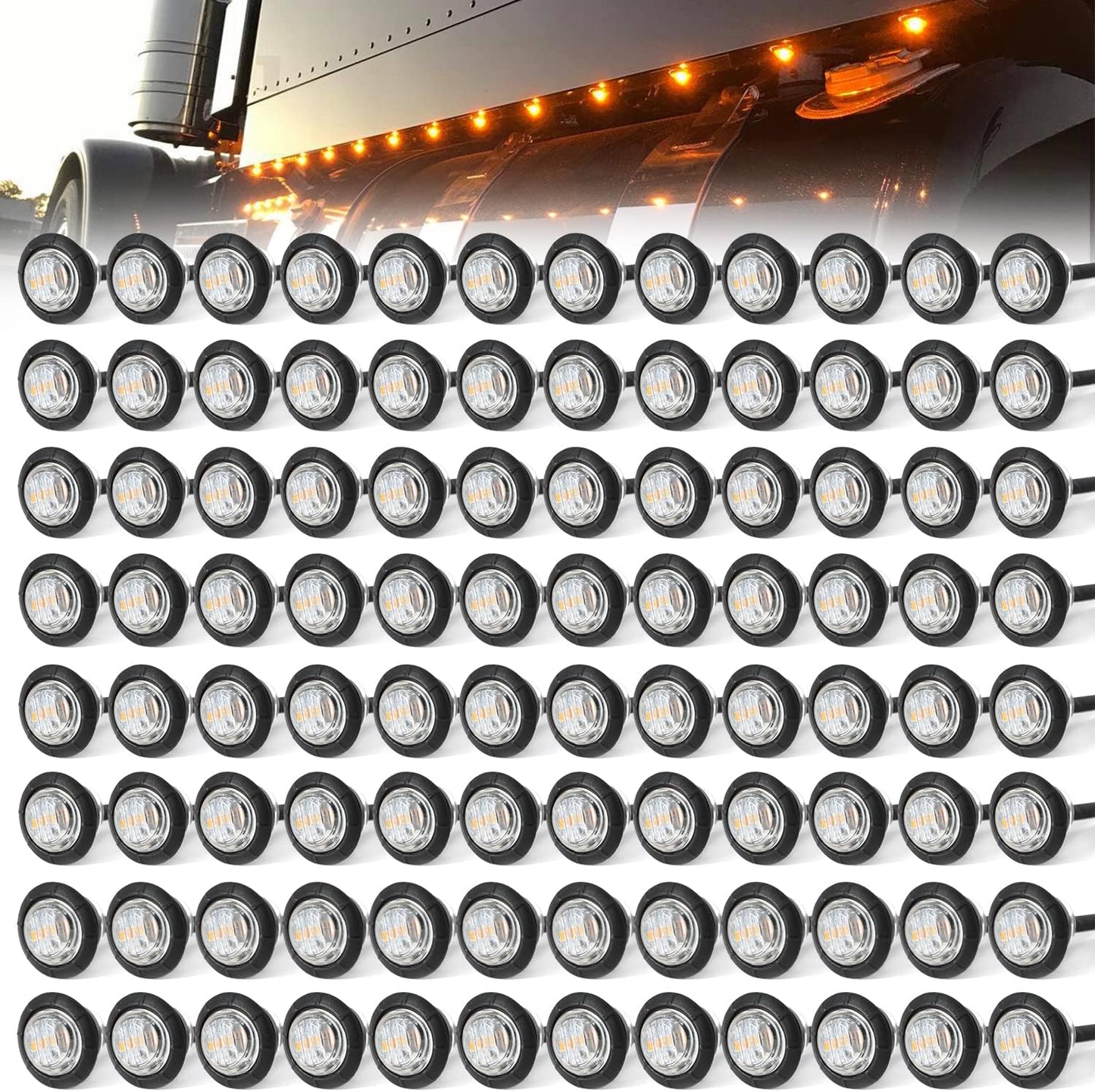 3/4 Inch Round Amber LED Side Marker Lights for Vehicles