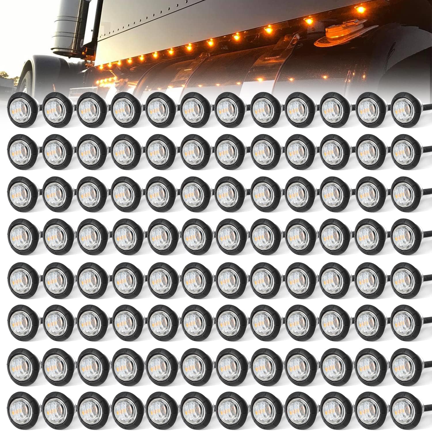 3/4 Inch Round Amber LED Side Marker Lights for Vehicles