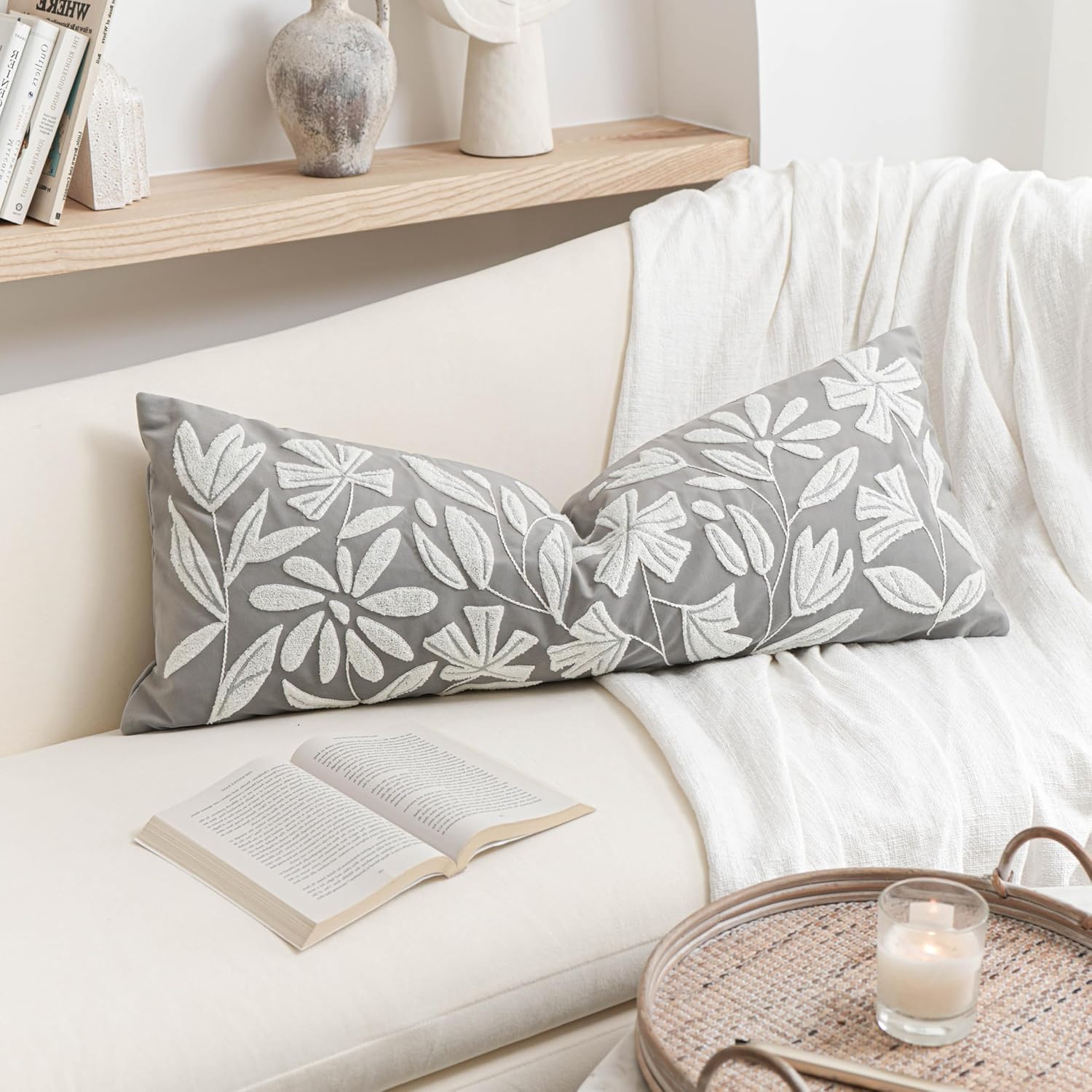 Grey Velvet Decorative Long Lumbar Pillow Cover for Modern Decor