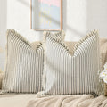 Black Striped Throw Pillow Covers 24x24 Set of 2 - Fringe Cotton
